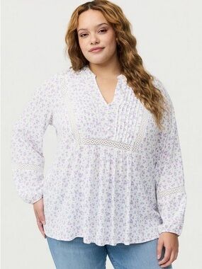 Torrid NWT Floral Lace Pintuck Peasant Blouse Women’s Size 00 (10/L)